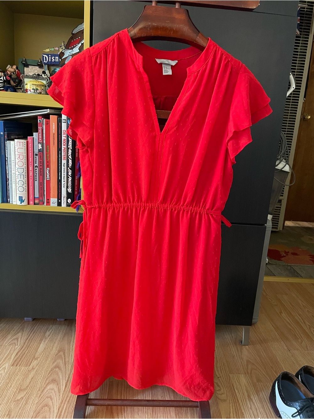 H&M Red V-Neck Tie-Waist Mini Dress